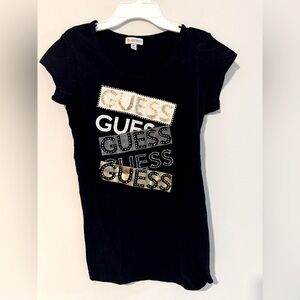 GUESS Black and Silver Graphic Fitted short Sleeve Tee, size small
